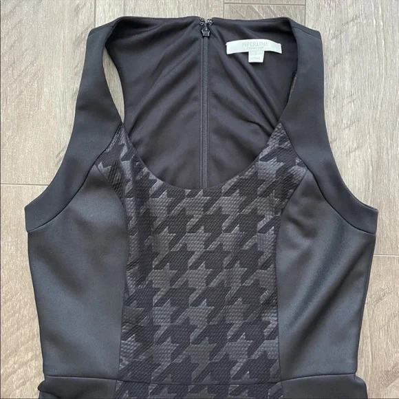 EUC Piperlime Houndstooth Faux Leather Black Dress Size 2 - Picture 5 of 11
